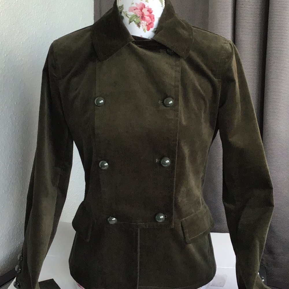 Talbots Black Label Army Green Velour Jack…